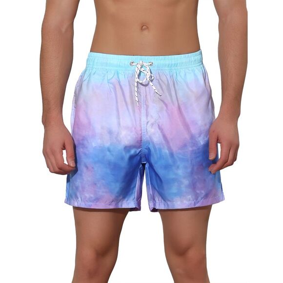 Men's Tie Dye Printed Elastic Waistband Vacation Swim Trunks Blue - Picture 1 of 5